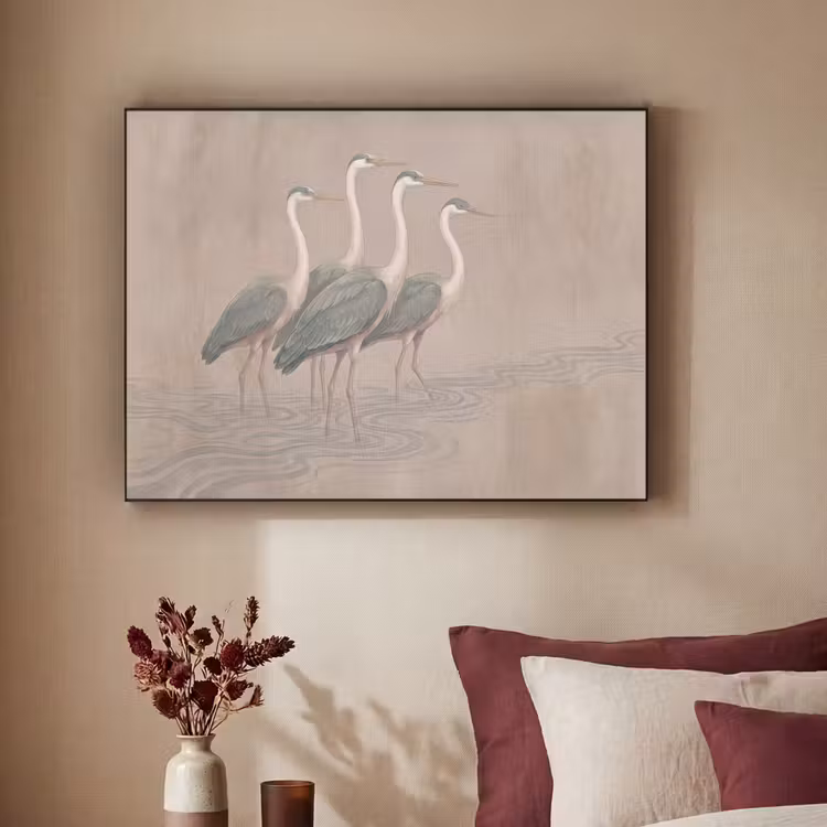 Vogel - Water - Natuur - Vintage Textielframe zwart klein -sfeer1