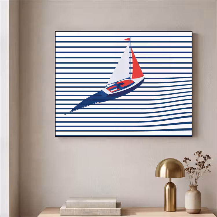 Boot - Water - Abstract - Blauw Textielframe zwart klein -sfeer2