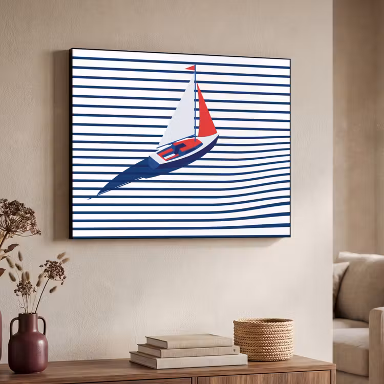 Boot - Water - Abstract - Blauw Textielframe zwart klein -sfeer3