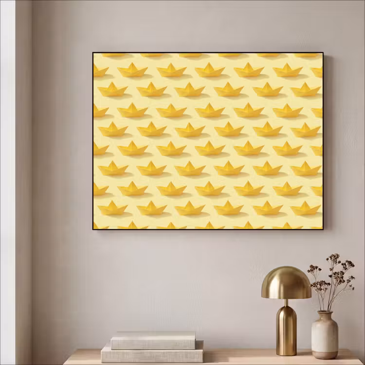 Bootjes - Origami - Creatief - Geel Textielframe zwart klein 947 -sfeer2