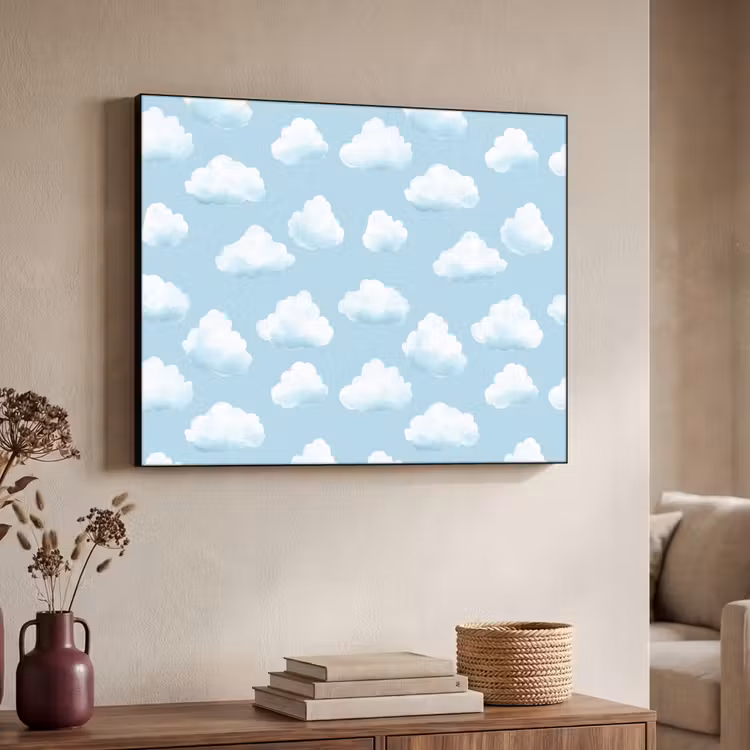 Wolken - Illustratie - Blauw Textielframe zwart klein 947 -sfeer3