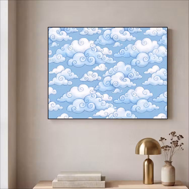 Wolken - Patroon - Hemel - Illustratie - Wit Textielframe zwart klein -sfeer2