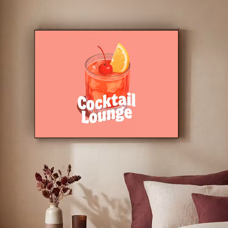 Cocktail Lounge - Glas - Koraal Textielframe zwart klein -sfeer1