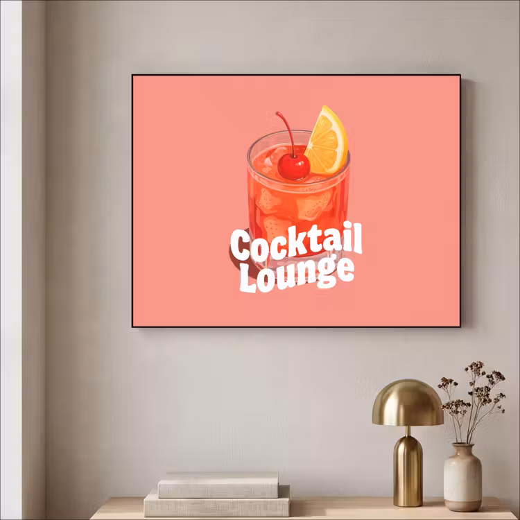 Cocktail Lounge - Glas - Koraal Textielframe zwart klein -sfeer2