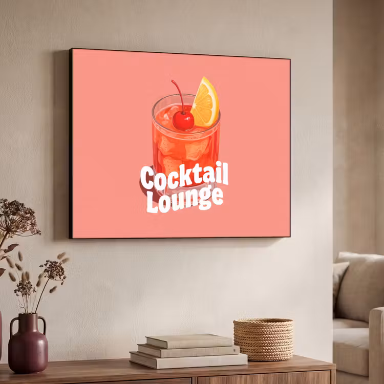 Cocktail Lounge - Glas - Koraal Textielframe zwart klein -sfeer3