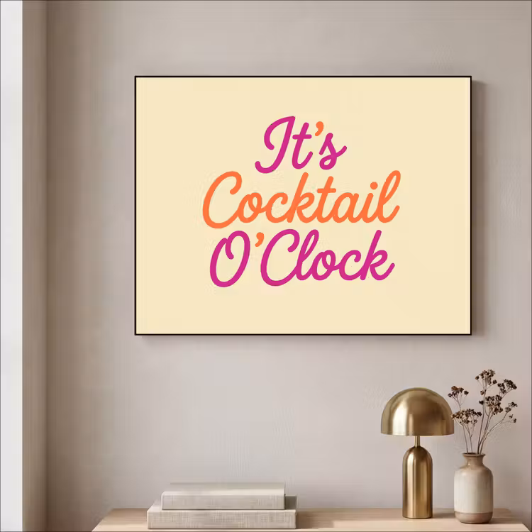 Cocktail O'Clock - Geel - Retro Textielframe zwart klein -sfeer2