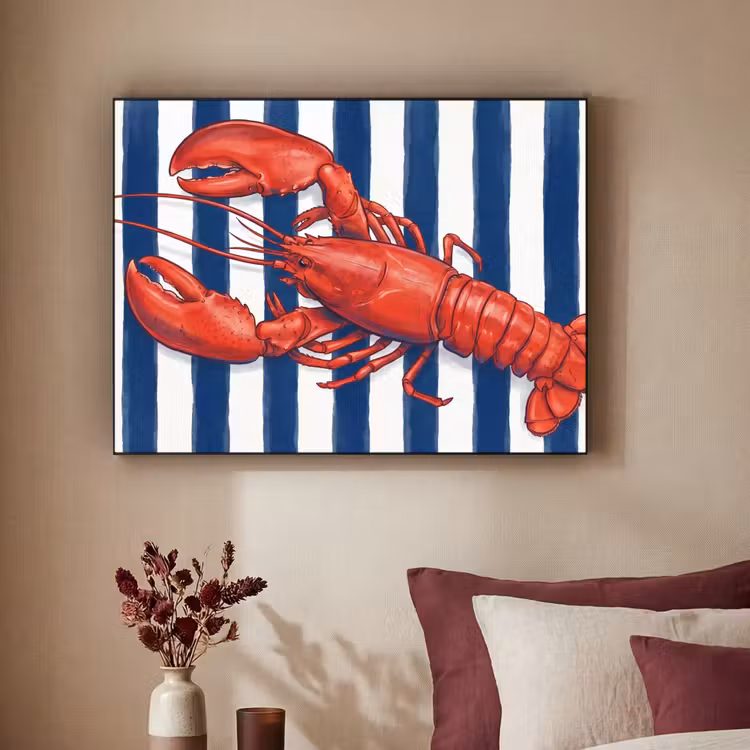 Schaaldier - Kreeft - Marine - Illustratie - Rood Textielframe zwart klein -sfeer1