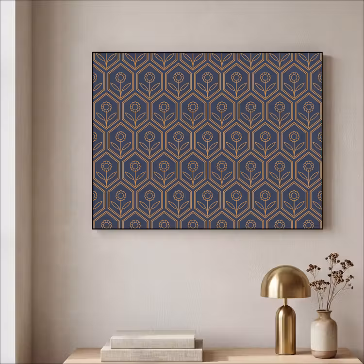 Donkerblauw - Patroon - Bloem - Symmetrisch Textielframe - compleet frame klein 947 -sfeer2