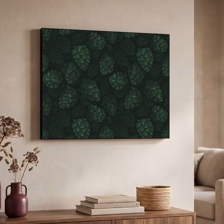 Donker - Groen - Hopbellen - Botanisch - Illustratie Textielframe zwart klein 947 -sfeer3