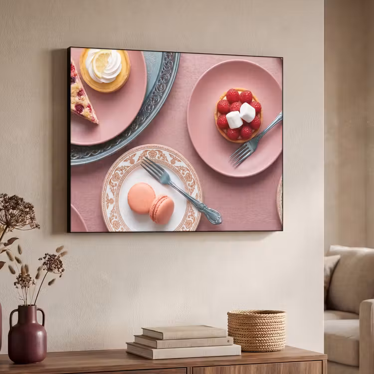 Dessert - Taart - Gebak - Zoet - Roze Textielframe zwart klein -sfeer3