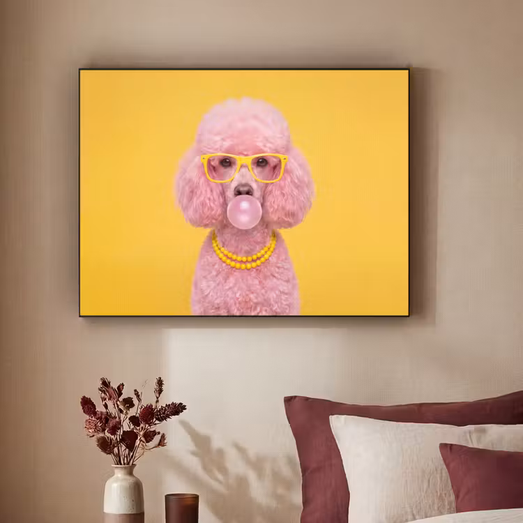 Hond - Kauwgum - Dieren - Modern - Roze Textielframe zwart klein -sfeer1