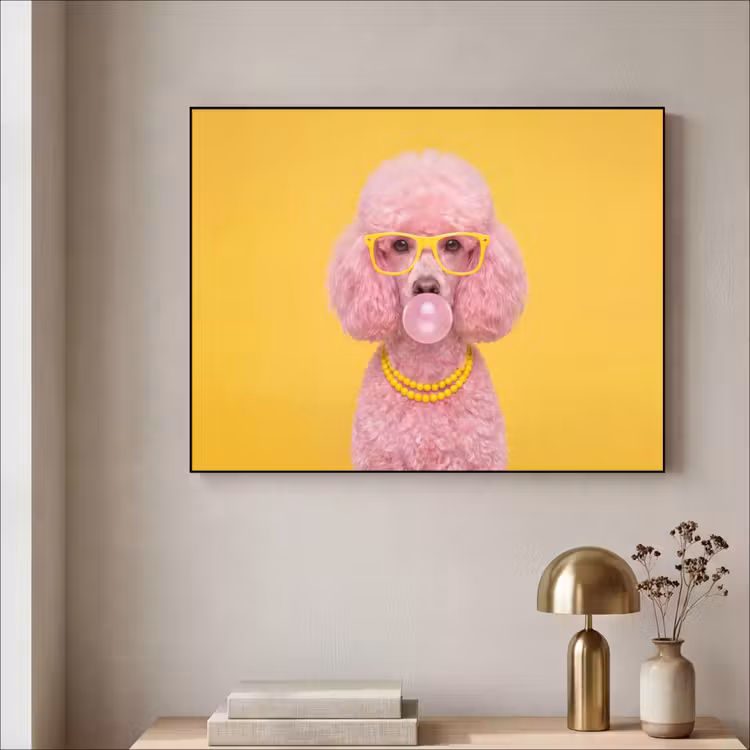 Hond - Kauwgum - Dieren - Modern - Roze Textielframe zwart klein -sfeer2