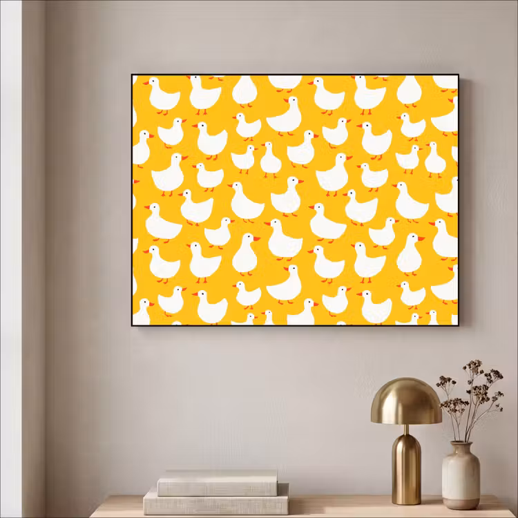 Eendjes - Patroon - Geel Textielframe zwart klein 947 -sfeer2