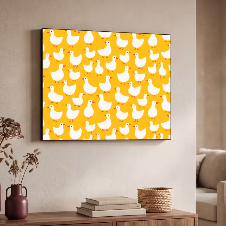 Eendjes - Patroon - Geel Textielframe zwart klein 947 -sfeer3