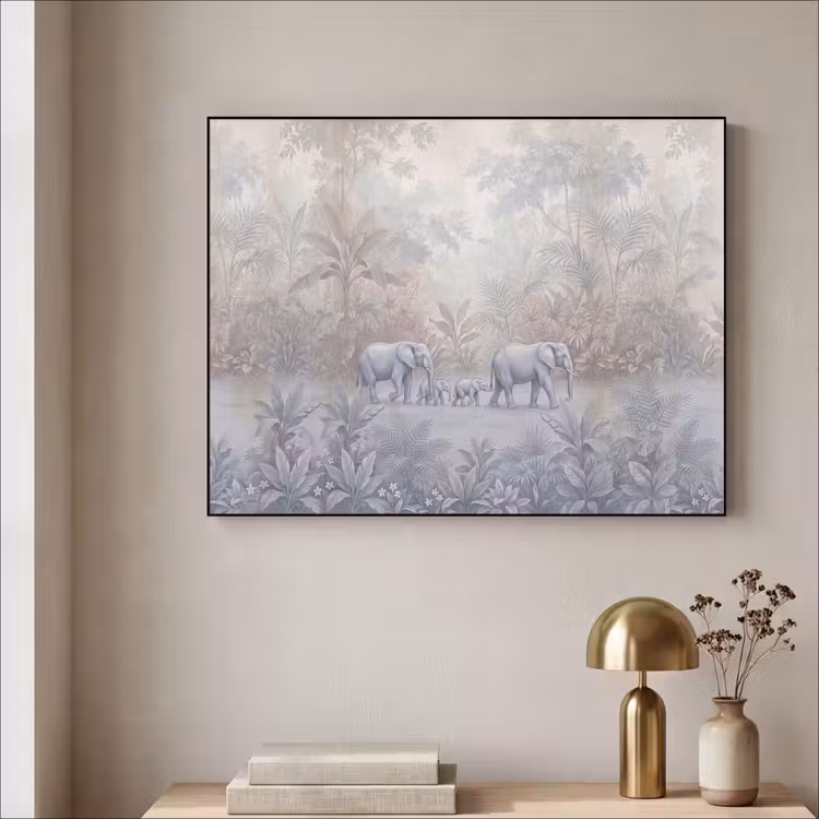 Olifant - Familie - Jungle - Illustratie - Grijs Textielframe zwart klein -sfeer2