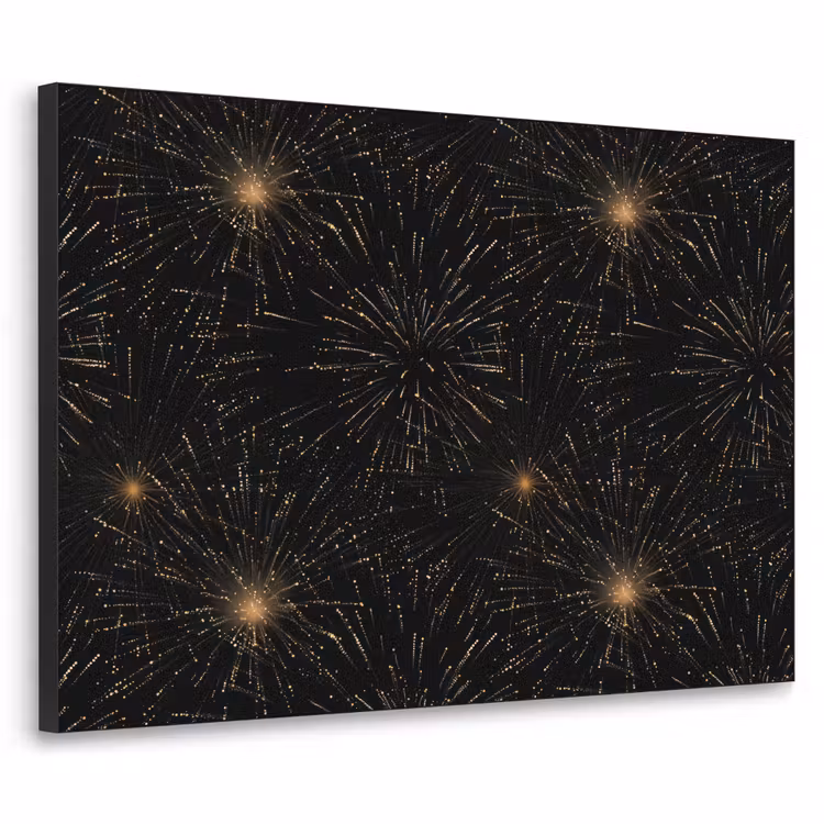 Vuurwerk - Patroon - Feestelijk - Goud - Zwart Textielframe zwart klein 947 -3d