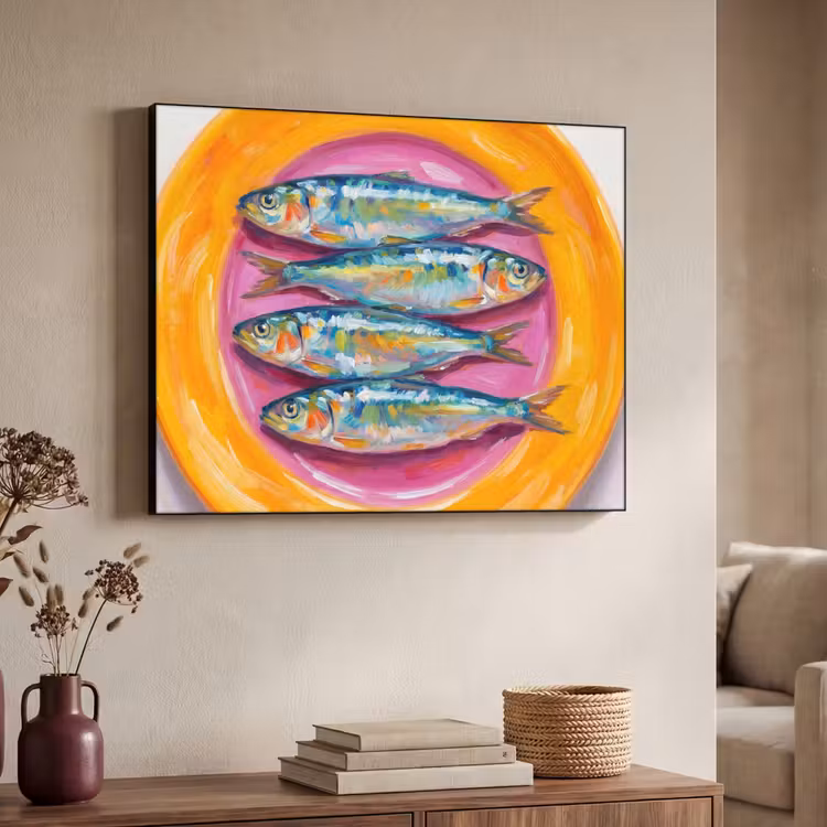 Vis - Vier - Eten - Modern - Kleurrijk Textielframe zwart klein -sfeer3