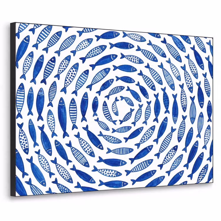 Vis - Patroon - Onderwater - Abstract - Blauw Textielframe zwart klein -3d
