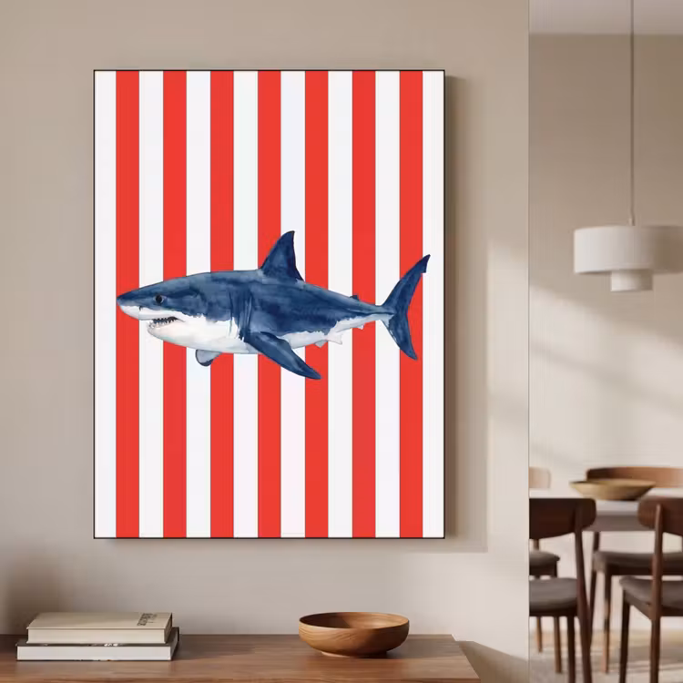 Vis - Haai - Zee - Illustratie - Blauw Textielframe zwart klein -sfeer2