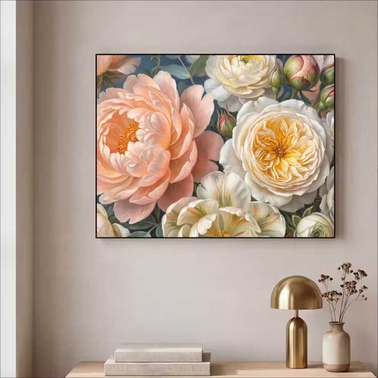 Bloemen - Boeket - Natuur - Klassiek - Kleurrijk Textielframe zwart klein -sfeer2