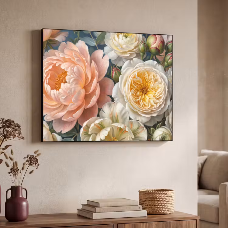 Bloemen - Boeket - Natuur - Klassiek - Kleurrijk Textielframe zwart klein -sfeer3