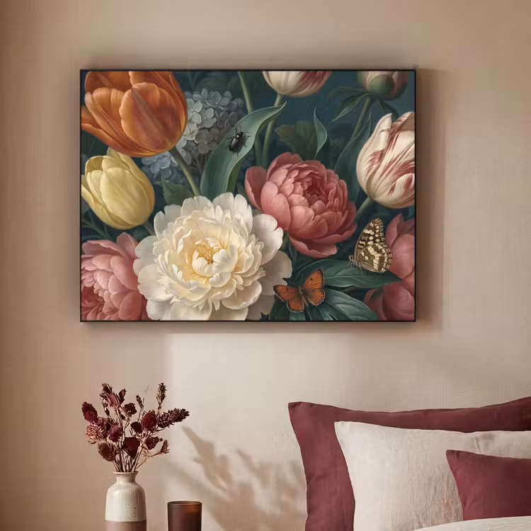 Bloemen - Boeket - Natuur - Klassiek - Donker Textielframe zwart klein -sfeer1