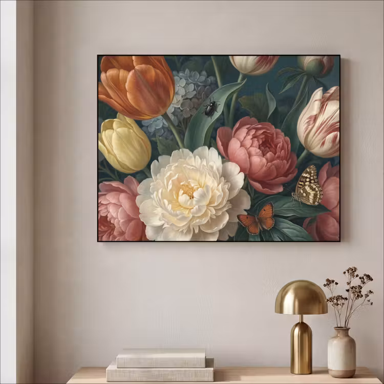 Bloemen - Boeket - Natuur - Klassiek - Donker Textielframe zwart klein -sfeer2