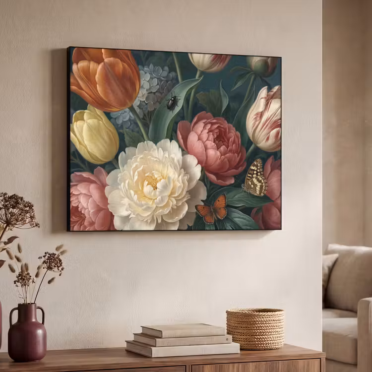 Bloemen - Boeket - Natuur - Klassiek - Donker Textielframe zwart klein -sfeer3