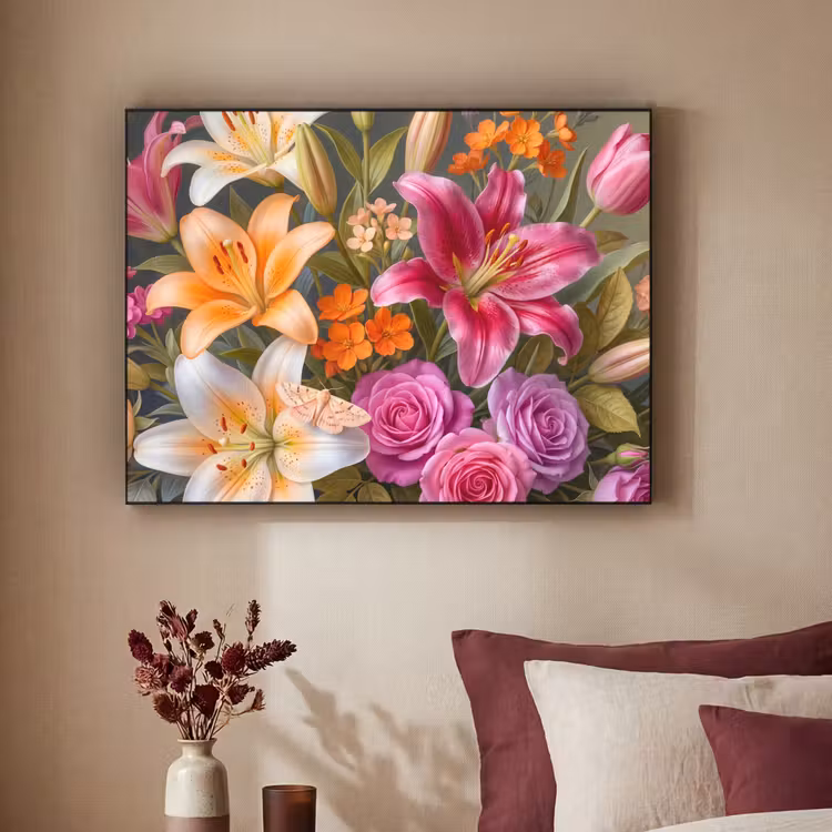 Bloemen - Boeket - Natuur - Kleurrijk - Modern Textielframe zwart klein -sfeer1