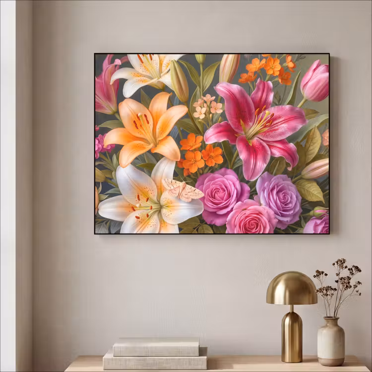 Bloemen - Boeket - Natuur - Kleurrijk - Modern Textielframe zwart klein -sfeer2