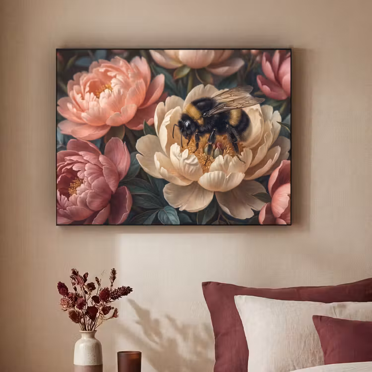 Bloemen - Insect - Natuur - Roze Textielframe zwart klein -sfeer1