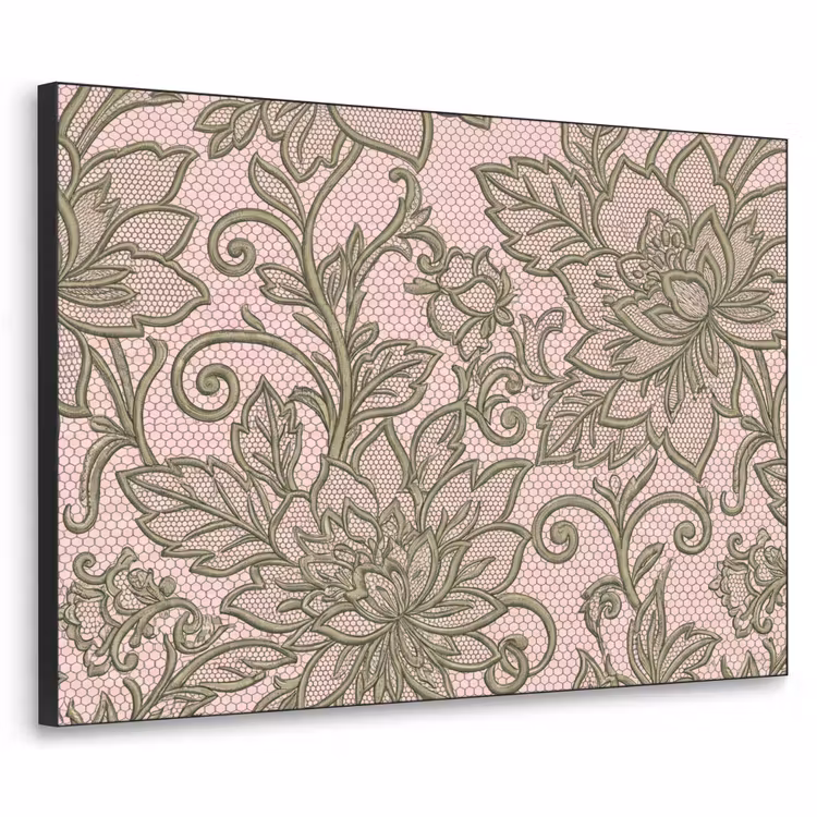 Bloemen - Kant - Patroon - Klassiek - Groen Textielframe zwart klein -3d
