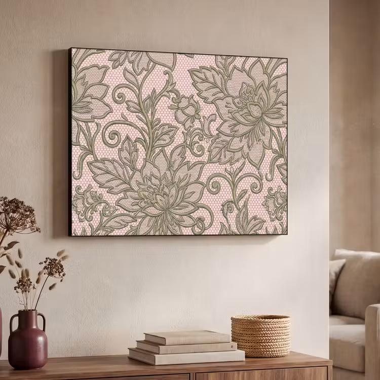 Bloemen - Kant - Patroon - Klassiek - Groen Textielframe zwart klein -sfeer3