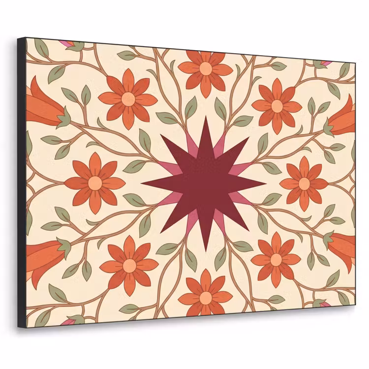 Bloemen - Mandala - Decoratief - Rood Textielframe zwart klein -3d