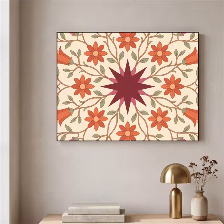 Bloemen - Mandala - Decoratief - Rood Textielframe zwart klein -sfeer2