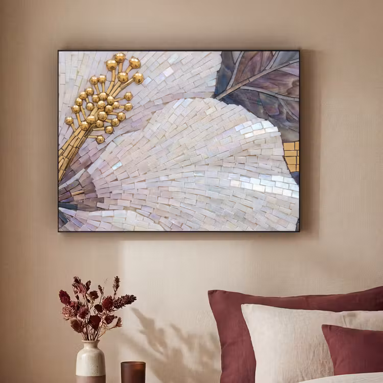 Bloemen - Mozaïek - Kunst - Modern - Goud Textielframe zwart klein -sfeer1