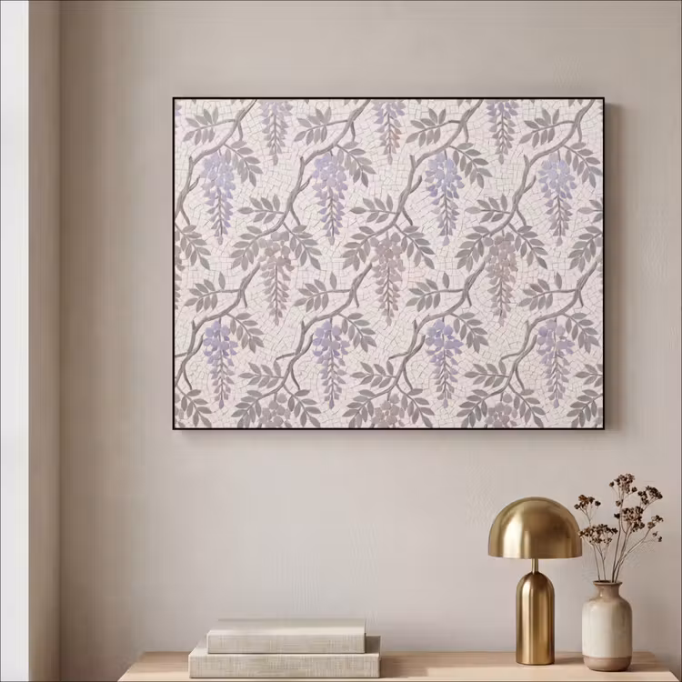 Bloemen - Mozaïek - Natuur - Patroon - Paars Textielframe zwart klein -sfeer2