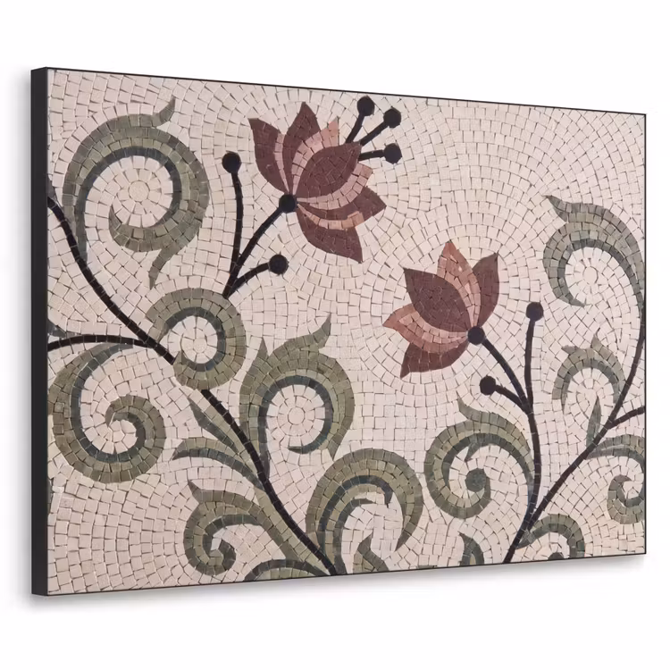 Bloemen - Mozaïek - Patroon - Abstract - Groen Textielframe zwart klein -3d