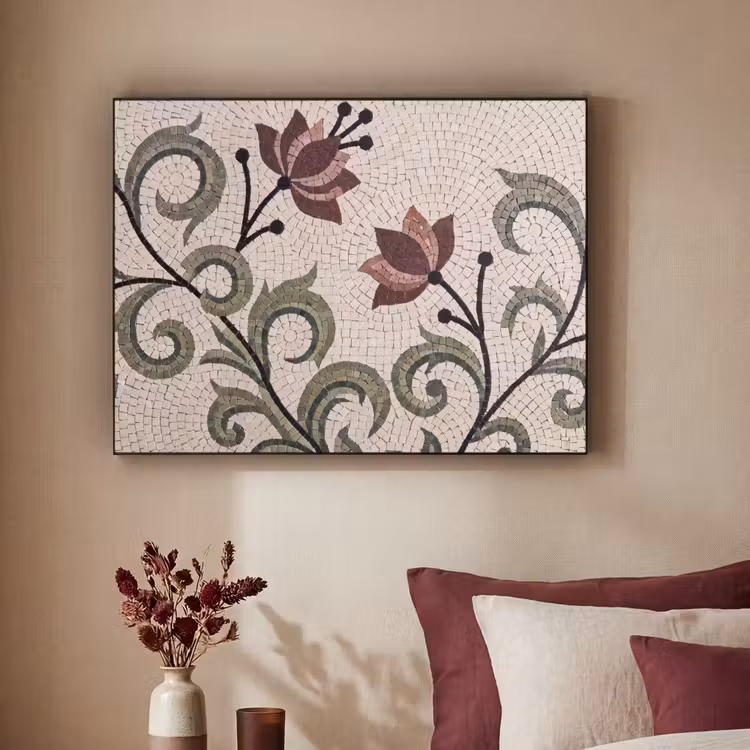 Bloemen - Mozaïek - Patroon - Abstract - Groen Textielframe zwart klein -sfeer1