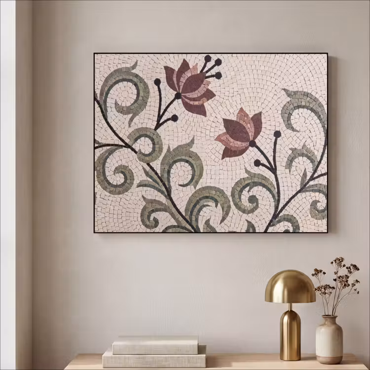 Bloemen - Mozaïek - Patroon - Abstract - Groen Textielframe zwart klein -sfeer2