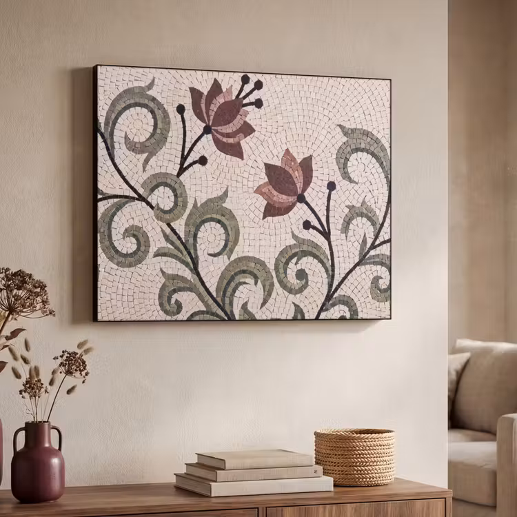 Bloemen - Mozaïek - Patroon - Abstract - Groen Textielframe zwart klein -sfeer3
