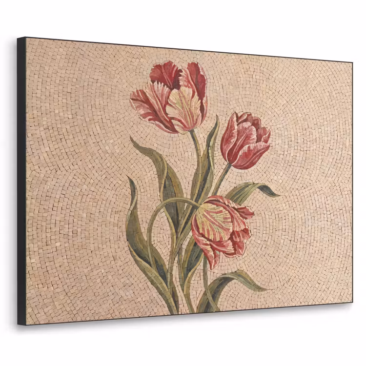 Bloemen - Mozaïek - Rood - Groen - Kunst Textielframe zwart klein -3d