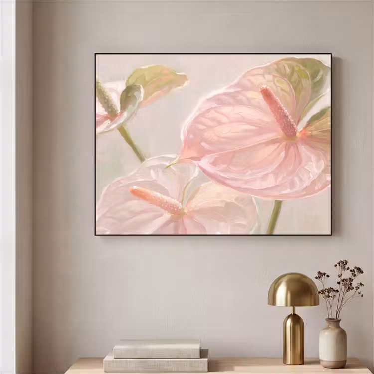 Bloemen - Pastel - Abstract - Natuur - Groen Textielframe zwart klein -sfeer2