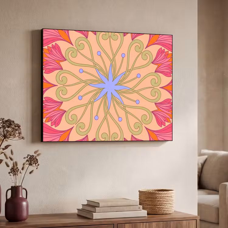 Bloemen - Patroon - Abstract - Roze - Decoratief Textielframe zwart klein -sfeer3