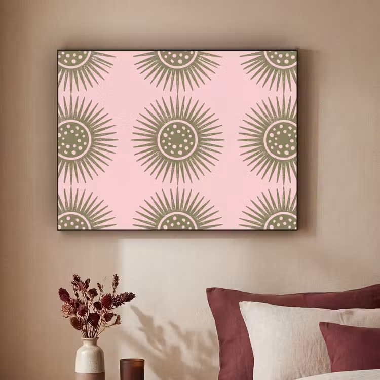 Bloemen - Patroon - Abstract - Roze - Groen Textielframe zwart klein -sfeer1