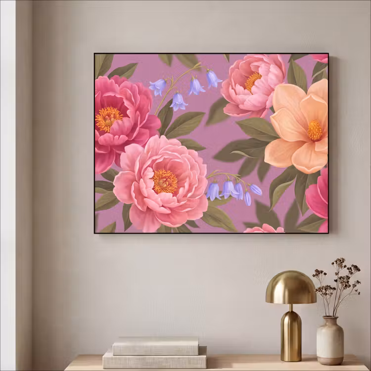Bloemen - Patroon - Illustratie - Roze Textielframe zwart klein -sfeer2