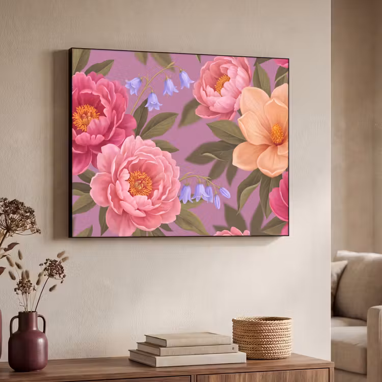 Bloemen - Patroon - Illustratie - Roze Textielframe zwart klein -sfeer3