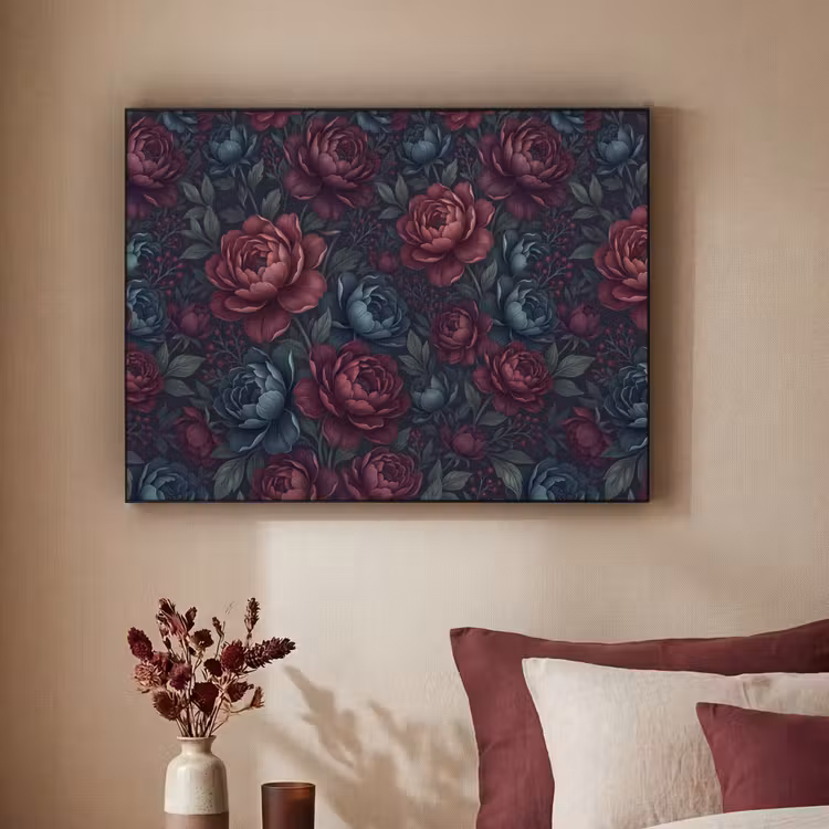Bloemen - Patroon - Natuur - Klassiek - Donker Textielframe zwart klein -sfeer1