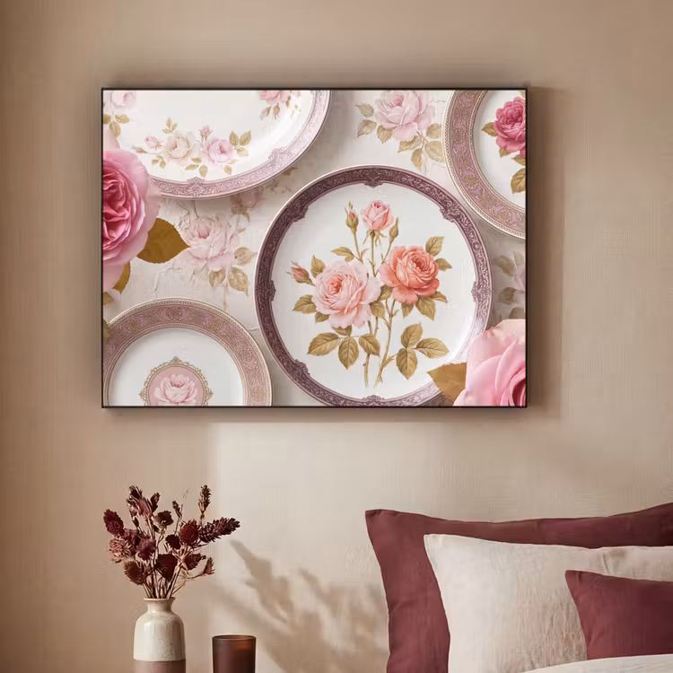 Bloemen - Patroon - Vintage - Roze - Decoratie Textielframe zwart klein -sfeer1