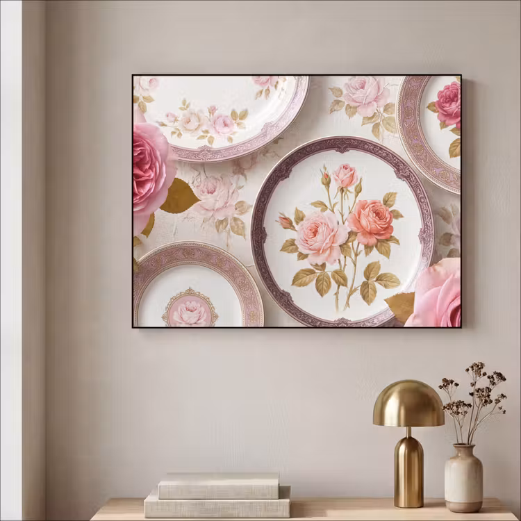 Bloemen - Patroon - Vintage - Roze - Decoratie Textielframe zwart klein -sfeer2